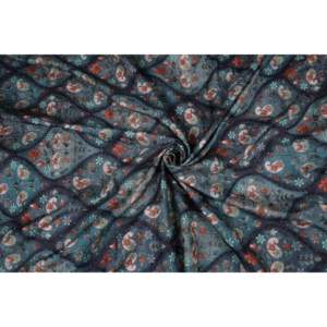 ผ้าไหมโดลาปักลายดอกไม้สีเขียวอมฟ้า ขนาด 44 นิ้ว พร้อมลายเพสลีย์ - Product Image 4