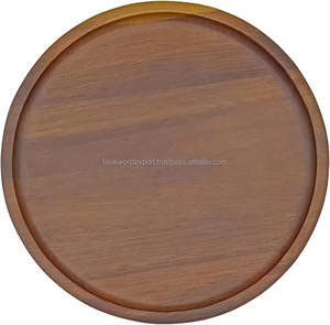 Placa de cargador de madera personalizada para el hogar, hotel, restaurante, desayuno, servicio de comida, bandeja redonda rústica de madera de acacia de FWE - Product Image 2