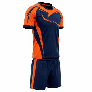 Ensemble de tenue de handball personnalisé pour hommes, col en V, bleu marine et orange, anti-humidité, pour équipes nationales et sportives, vente en gros - Product Image 3