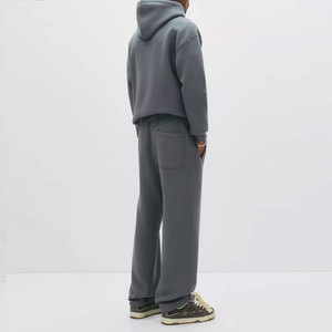 Ensemble de survêtement gris à capuche pour homme – Pantalon de jogging et sweat-shirt longs, couleur unie, coupe décontractée, poches latérales, fermeture à cordon - Product Image 2