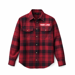 Custom Men's Heavyweight <b>Flannel</b> Shirt Red Buffalo Plaid Oversized Long Sleeve Button Down Long Sleeve Shirts <b>Jacket</b> - Product Image 2