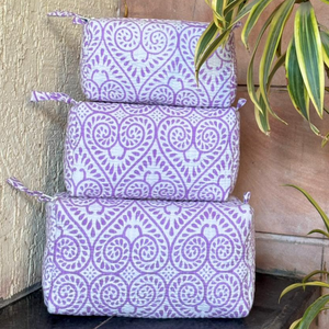 Luxury Indian Artisanal Sustainable Cotton Cosmetic Bag Set Hand Block Printed Quilted Travel Organizer With Waterproof Durable - Product Image 3