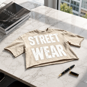 Camiseta Personalizada con Estampado, 280-300 g/m², Corte Cuadrado, Estilo Vintage, Efecto Desgastado por el Sol, Cuello Redondo, Hombros Caídos, Estilo Holgado - Product Image 1