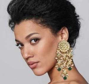 Conjunto de Collar y Aretes de Moda para Mujer, Chapado en Platino, Aleación de Cobre, con Cristales de Rhinestone, Certificado Kundan, para Bodas y Fiestas - Product Image 2