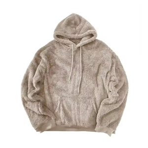 Sweat à capuche oversize en polaire, couleur unie, décontracté pour l'hiver, coupe classique, en tricot sherpa 100% laine - Product Image 1