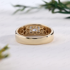 Radiant Cut <b>Men</b> <b>Ring</b> East West Bezel Setting Yellow Gold Wide Band Signet <b>Ring</b> Emerald Cut Unisex Fine Jewelry - Product Image 3