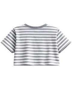 Conjunto de Top Corto y Pantalones Cortos a Rayas Grises y Blancas para Mujer, Estilo Casual de Verano, Dos Piezas, Cintura Elástica, Ropa de Salón, Ropa Urbana, OEM - Product Image 5