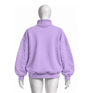 Sweat-shirt oversize pour femme, col montant, manches à perles, coupe ample, style streetwear décontracté, manches longues, mode hiver, couleur lilas - Product Image 2