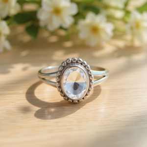 Rose <b>Quartz</b> Moissanite <b>Ring</b> 2.7 Grams Elegant and Feminine Gemstone Jewelry - Product Image 3