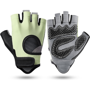 <b>Half</b> Finger Gloves Green Gray Breathable Non <b>Slip</b> Adjustable Wrist Strap Unisex Summer Fitness Gloves - Product Image 1