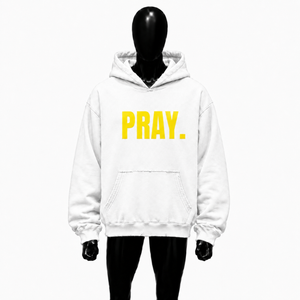 Sudadera con capucha blanca extragrande con estampado gráfico de oración y letras amarillas, estilo urbano, unisex, informal, para hombre - Product Image 1