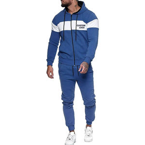 Conjunto Deportivo Informal con Capucha Azul y Blanco para Hombre, Ligero y Ecológico, de 2 Piezas, Servicio OEM, Poliéster/Algodón/Felpa - Product Image 1