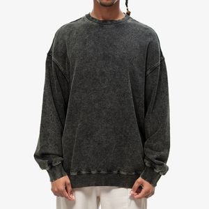 Sudaderas Básicas de Algodón Mezclado con Cuello Redondo para Hombre, Lavadas, al por Mayor, de Alta Calidad, Lisas, en Blanco, con Efecto Ácido, en Venta - Product Image 6