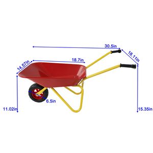 Carriola in metallo pesante per bambini con vassoio in acciaio rosso per uso giardino-caricamento di foglie di terra sabbia ecc. - Product Image 2