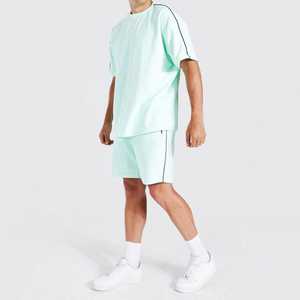 Conjunto de Camiseta y Pantalones Cortos de Algodón Verde Menta para Hombre, Color Sólido, Transpirable, Ropa Casual de Verano, Tejido de Punto - Product Image 5