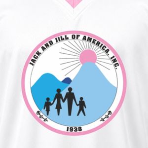 เสื้อเจอร์ซีย์กีฬาคอวีปักลายตราสัญลักษณ์ไวท์แจ็คแอนด์จิล แขนสั้น ลายทางสีชมพู เสื้อทีมกีฬา ชุดยูนิฟอร์มทีมแบบกำหนดเอง - Product Image 6