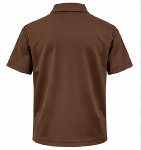 Polo de Manga Corta con Cierre para Hombre, Color Marrón, Logotipo Bordado, Tejido de Punto de Secado Rápido, Estilo Deportivo - Product Image 2