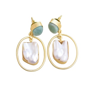 Pendientes de Racimo de Latón Premium, Chapados en Oro, Diseño de Piedra Natural en Bruto, Alto Pulido, Chapado en Oro, Patrón de Diseñador Único, Listos para Usar - Product Image 1