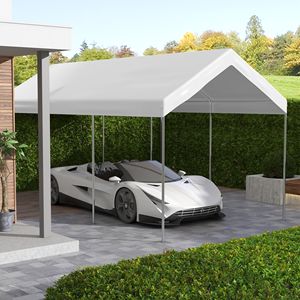 Abri de voiture 6m x 3m résistant aux UV, couverture de garage pour une ou deux voitures avec cordons élastiques - Blanc - Product Image 2