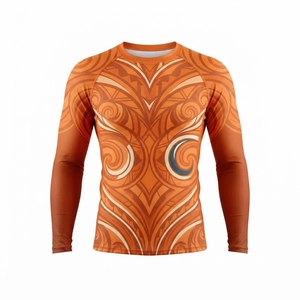 Camiseta de Compresión con Diseño de Tatuaje Polinesio Naranja, al por Mayor, OEM, para Hombre, Manga Larga, para Gimnasio, Entrenamiento, MMA, Rash Guard - Product Image 1