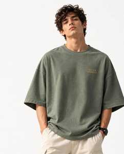 ONETEN APPARELS Men's Oversized Cotton <b>T</b>-<b>Shirt</b> Short Sleeve Crew Neck <b>Olive</b> <b>Green</b> Letter Print - Product Image 1