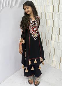 <b>Girls</b>' Clothing Set Pure Soft Cotton <b>Salwar</b> <b>Kameez</b> Wedding Mirror Work Multi-Thread Embroidery Full-Length Sleeves 6-11Yr - Product Image 4