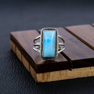 Anillo de Plata Larimar, Anillo de Plata de Ley 925, Plata de Ley 925 Sólida - Product Image 1