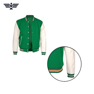 Blouson universitaire vintage en laine pour homme, logo frontal, corps vert, manches blanches, blocs de couleur, col montant, brodé, streetwear d'hiver - Product Image 2