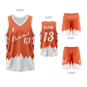 Conjunto de Uniforme de Baloncesto Personalizado, Naranja y Blanco, Impresión Sublimada, Cuello en V, Sin Mangas, Malla Transpirable, 100% Poliéster, Unisex, Adulto, Deportivo - Product Image 1
