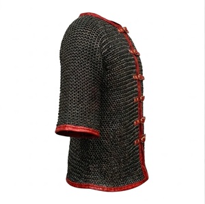 Medieval Chainmail Shirt Mild Steel <b>Flat</b> Riveted Ring Leather Trim Half Sleeve Hauberk Armor Handmade Halloween and Ester Party - Product Image 5
