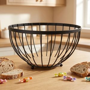 Panier de rangement pour fruits en fil de fer rectangulaire moderne personnalisé, multifonctionnel, avec fond en bois, poignée écologique, pour la cuisine - Product Image 4