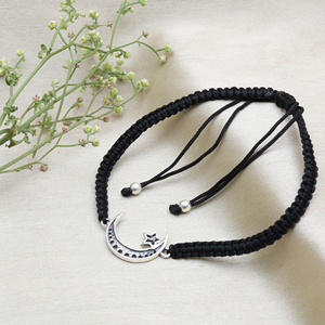 Natural Sterling Silver Bohemian Style Positive Energy Amethyst Adjustable Black Cord Moon Star <b>Bracelet</b> Jewelry Gifts Love - Product Image 2