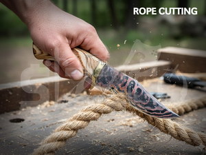 Couteau de chasse OEM artisanal en acier Damas cuivré, couteau à dépecer à lame fixe avec manche en bois, couteau de camping et d'extérieur EDC avec étui en cuir - Product Image 5