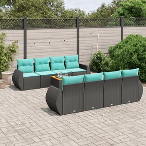 Set Divano da Esterno in Polyrattan Nero 9 Pezzi, Arredamento da Giardino, Sedute per Esterni dal Design Contemporaneo con Cuscini - Product Image 4