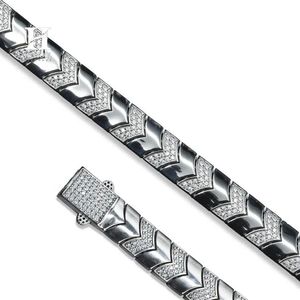 Bracelet de luxe en or 14K/18K avec motif chevron et diamants, bijou de poignet à maillons géométriques, fabricant - Product Image 2