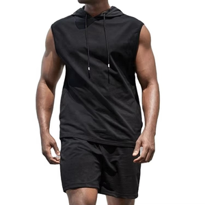 Ensemble de survêtement d'été 2 pièces pour homme de haute qualité, avec logo personnalisé, comprenant un sweat à capuche sans manches en coton et un short de jogging confortable - Product Image 6