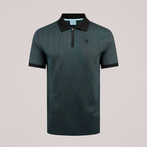 Men's <b>White</b> Short Sleeve Polo Shirt With Zipper Collar And Black Trim Casual Knitted Regular Fit Solid Color Breathable Design - Product Image 4