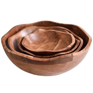Ensemble de bols de service imbriqués en bois de manguier pour salade de fruits et plateau en bois décoratif pour ustensiles de cuisine et décoration intérieure - Product Image 1
