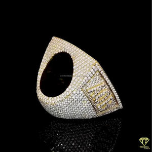 Unique Iced Out Diamond <b>Cocktail</b> <b>Ring</b> 22K <b>Gold</b> Plated Pave Setting Men's Hip Hop Statement Signet <b>Ring</b> - Product Image 4