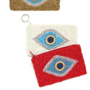 Evil Eye Seed Bead Coin Purse <b>Glass</b> Beaded Zipper Wallet <b>Small</b> Card Pouch Hand Woven Money Bag Cosmetic Case Beaded Coin Holders - Product Image 1