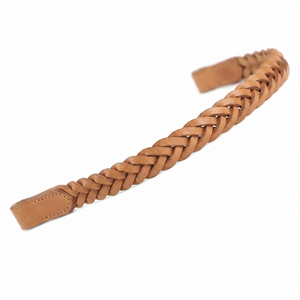 Nueva diadema de cuero para caballo, hecha a mano con diseño trenzado, en negro, marrón y tostado, con extremo de lazo cosido. - Product Image 6