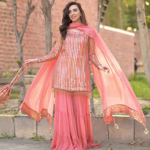 Conjunto de traje Palazzo tradicional, completamente cosido, listo para usar, top, pantalón Palazzo y dupatta, diseño elegante para mujer, colección para fiestas. - Product Image 1