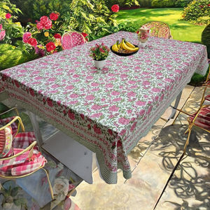 Nappe de table en coton rose à motifs floraux, attrayante et magnifique, faite à la main, avec chemin de table pour la décoration de fêtes et de mariages - Product Image 2