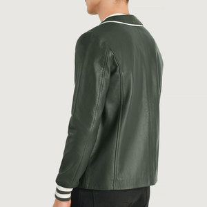 Chaqueta Bomber de Cuero PU para Hombre, Cuello Redondo, Color Sólido, Corte Regular, Estilo Casual Otoñal, Cierre de Botones - Product Image 3