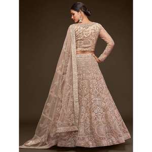 Impresionante red suave bordada en beige real Lehenga Choli con Dupatta - Product Image 5