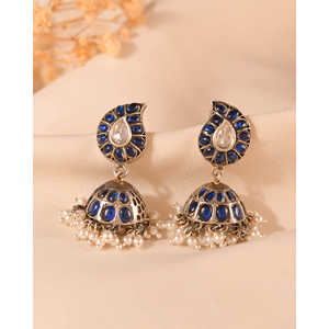 Pendientes de Plata Meera Jaipur Pyaari con Perlas Jhumki - Product Image 2