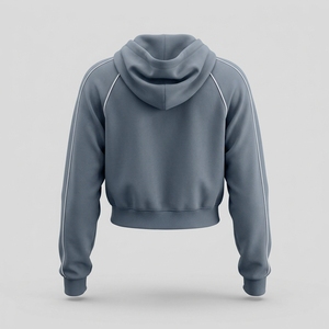 Sudadera Corta con Capucha para Mujer, Manga Larga, con Cordón Ajustable, Estampado de Letras, Azul Gris, Informal, de Primera Calidad, Superventas - Product Image 2