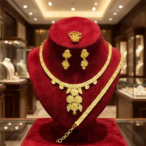 Conjunto de Joyería Clásico para Mujer, Chapado en Oro, con Colgante de Latón con Diseño Floral en Cadena de Caja - Product Image 2