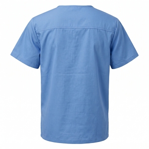 Blouse médicale bleu clair à col en V et manches courtes, tissu tissé, OEM, unisexe, usage hospitalier - Product Image 3