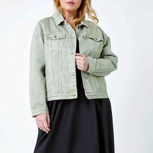 High Quality Custom Women's Denim <b>Jacket</b> Casual <b>Pink</b> Black Dyed Jeans Fabric Long Length Breathable Cotton Filling Material - Product Image 6